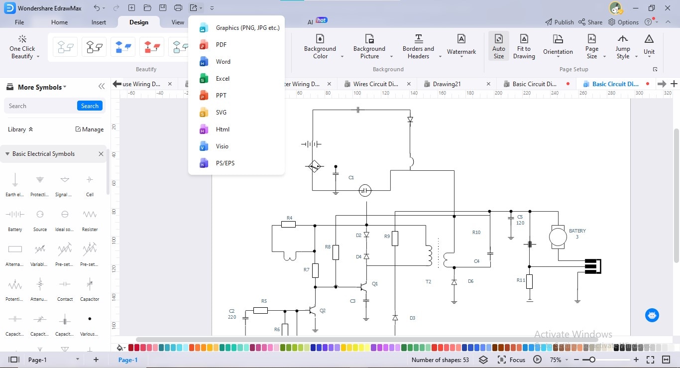 diagrama de fiação edrawmax export