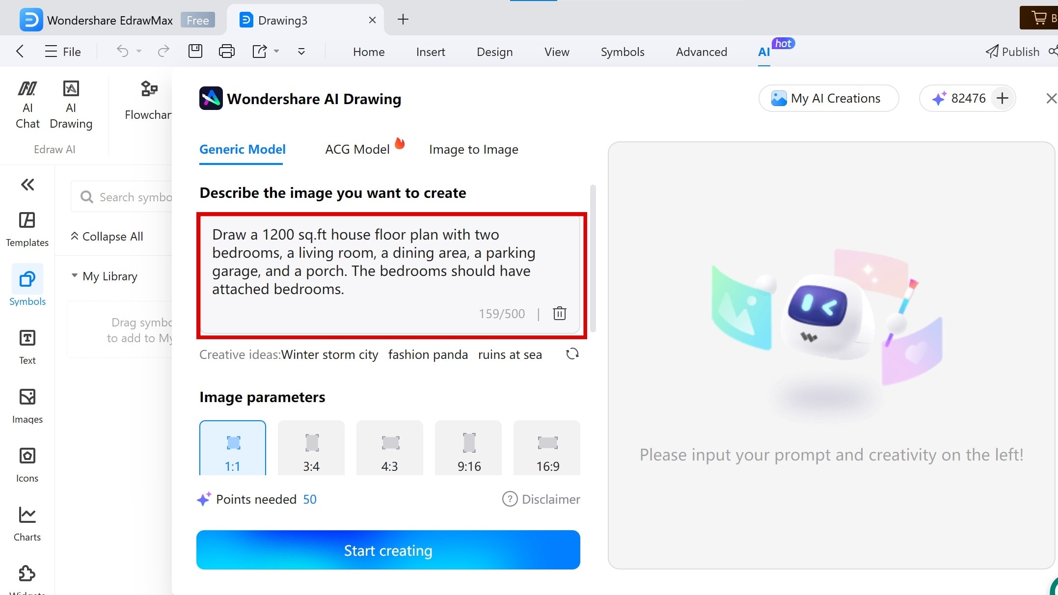 entering prompt on Edrawmax AI 