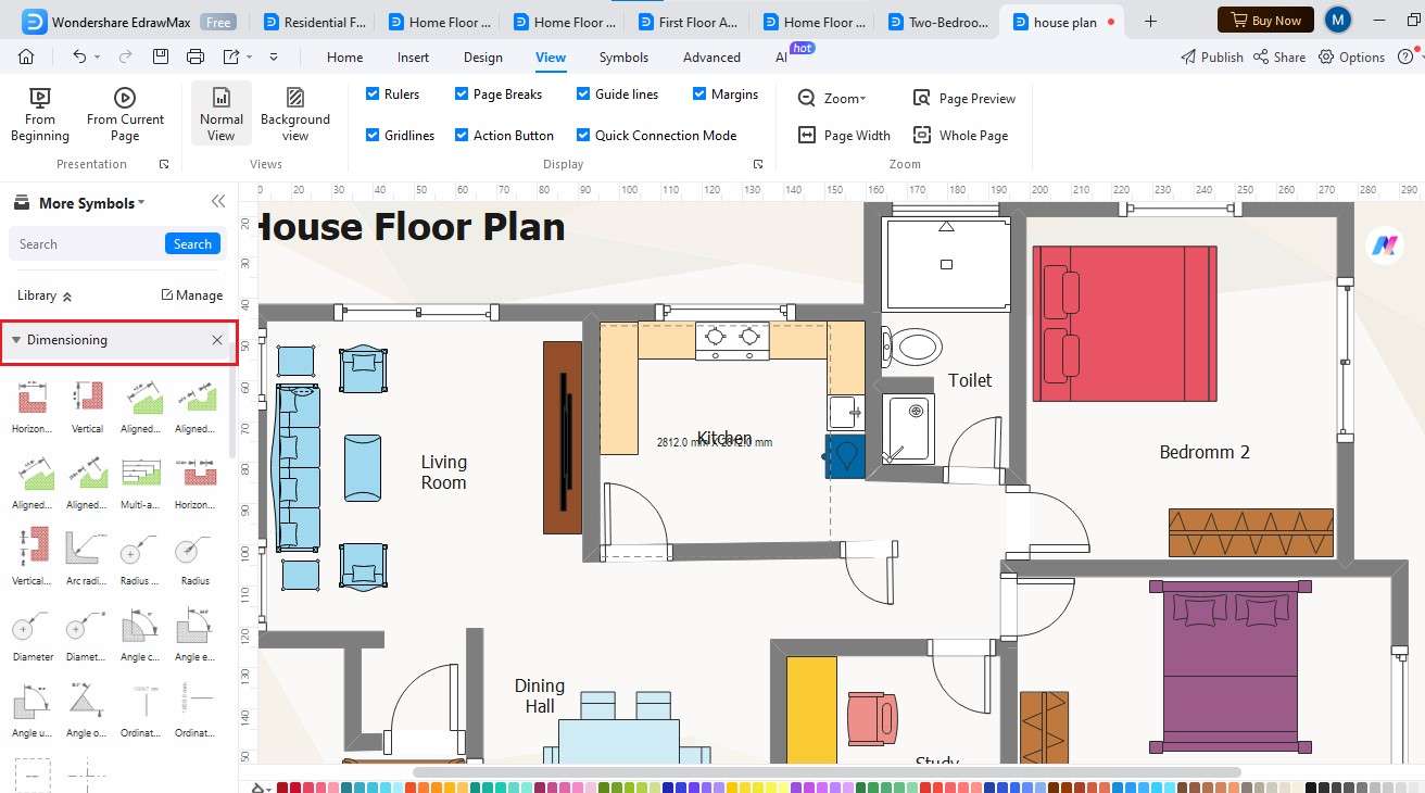 steps of editing 4-bedroom floor plan