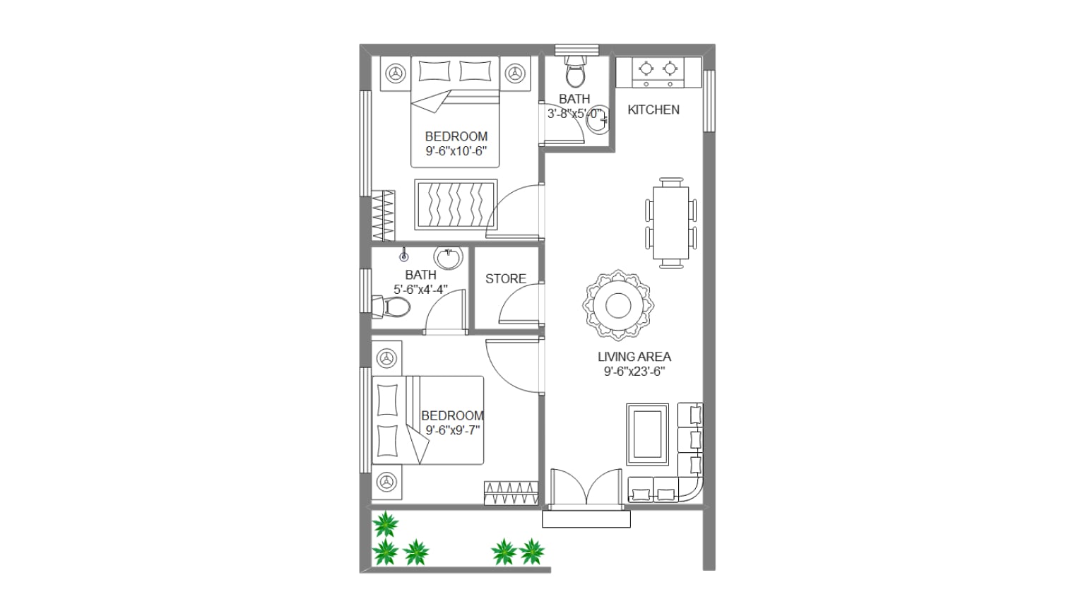 600 sq. ft template four