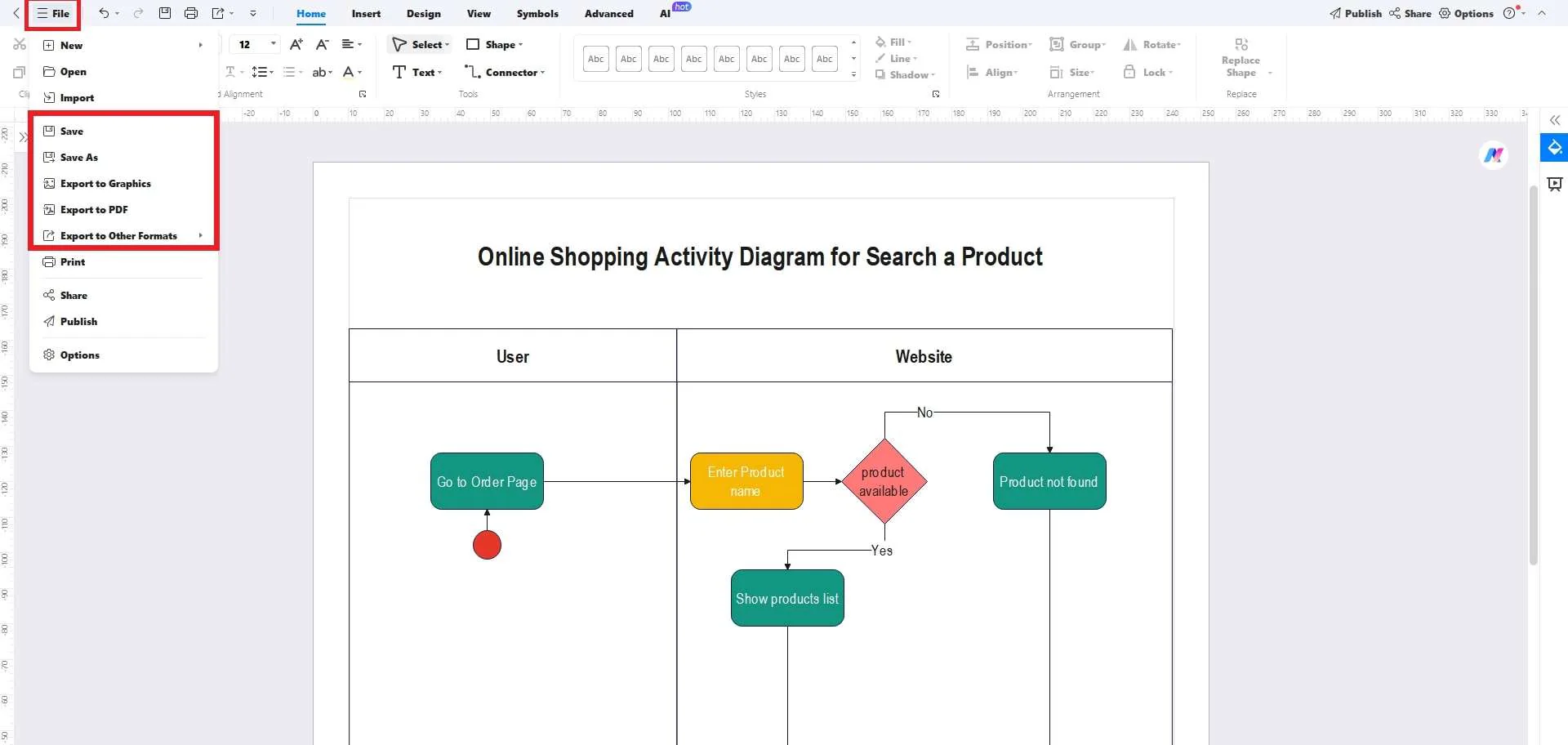 save or export activity diagram