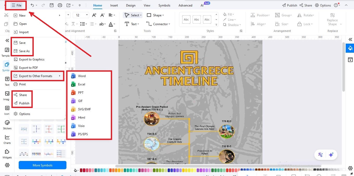 save, share or export timeline