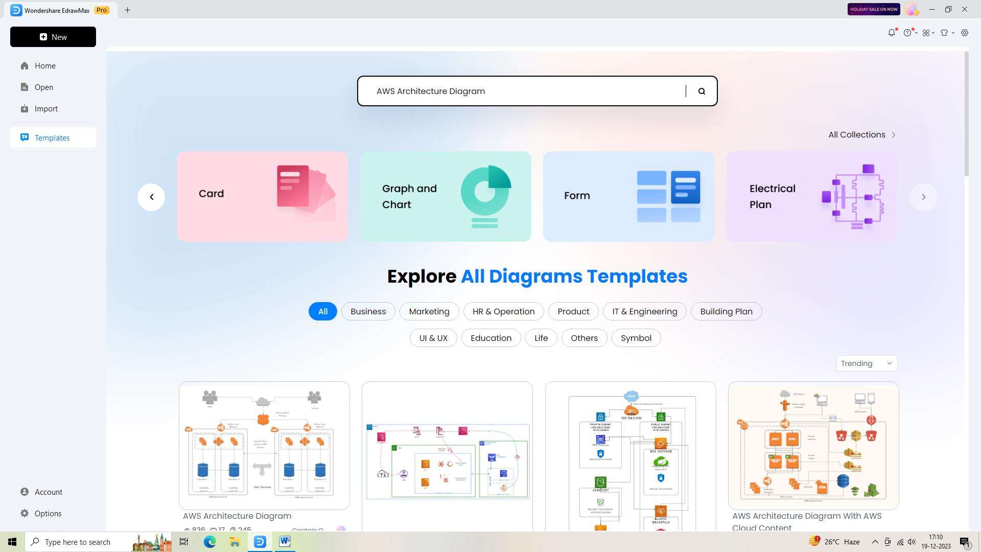 selecting a template in edrawmax