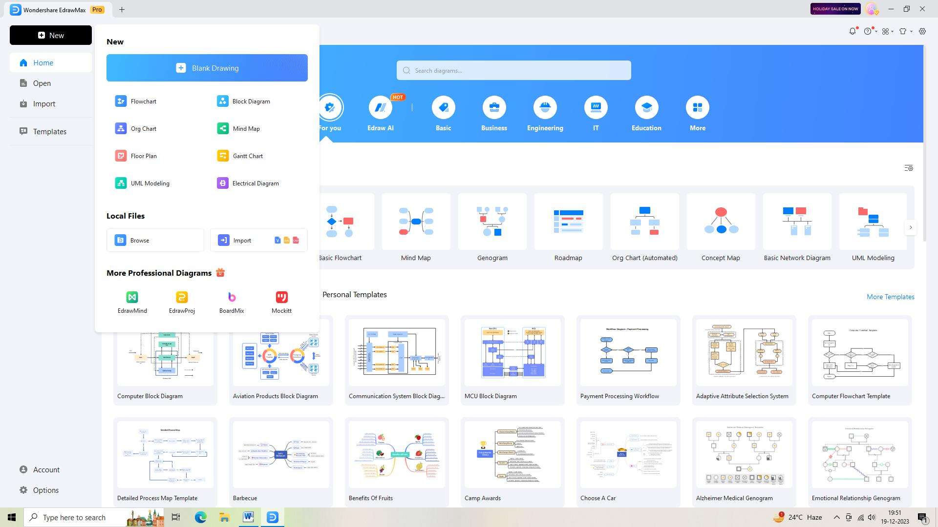 opening a new document in edrawmax