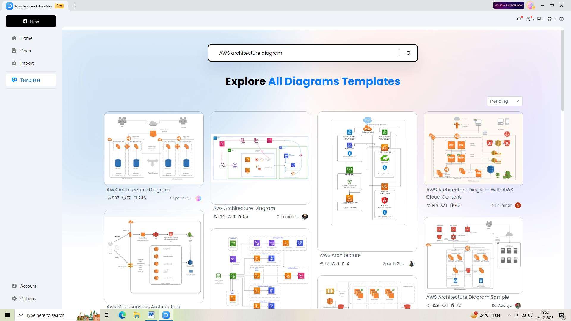 searching for a template in edrawmax