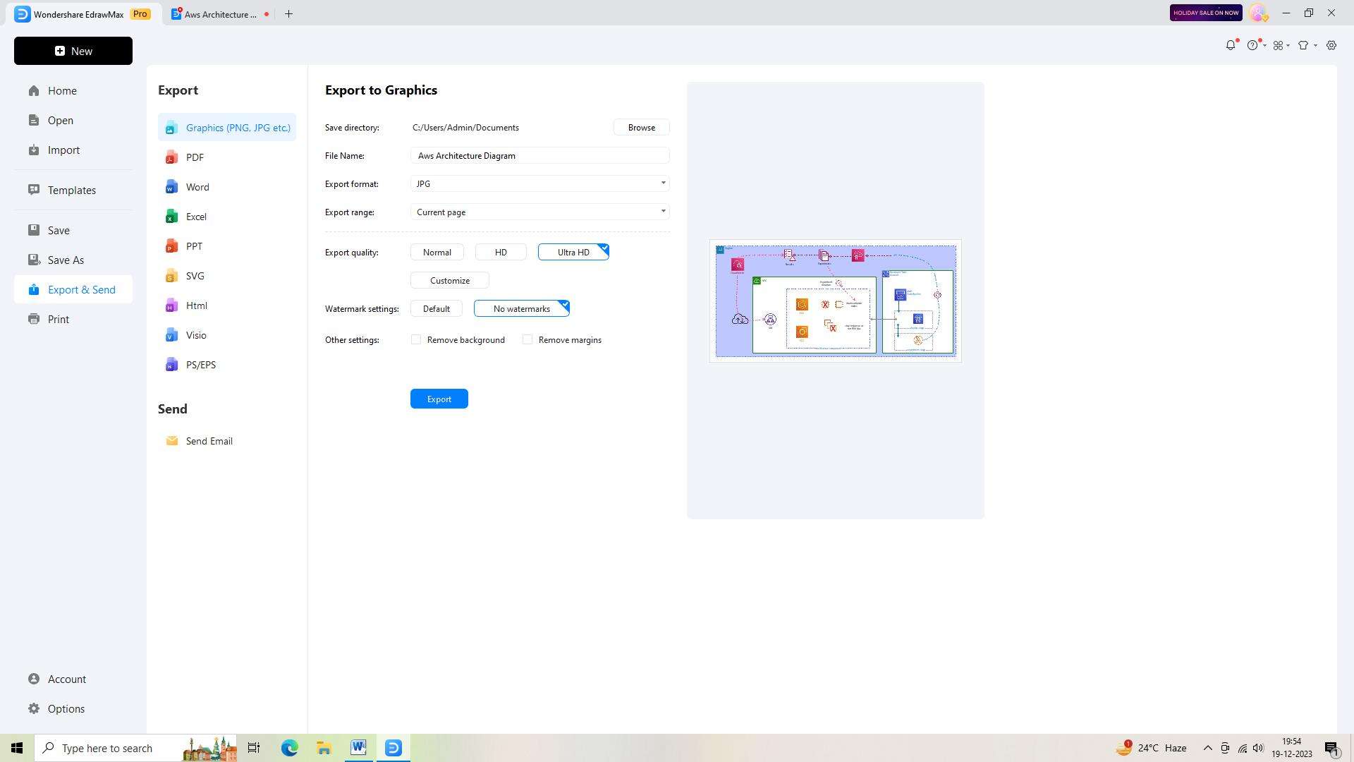 exporting the diagram