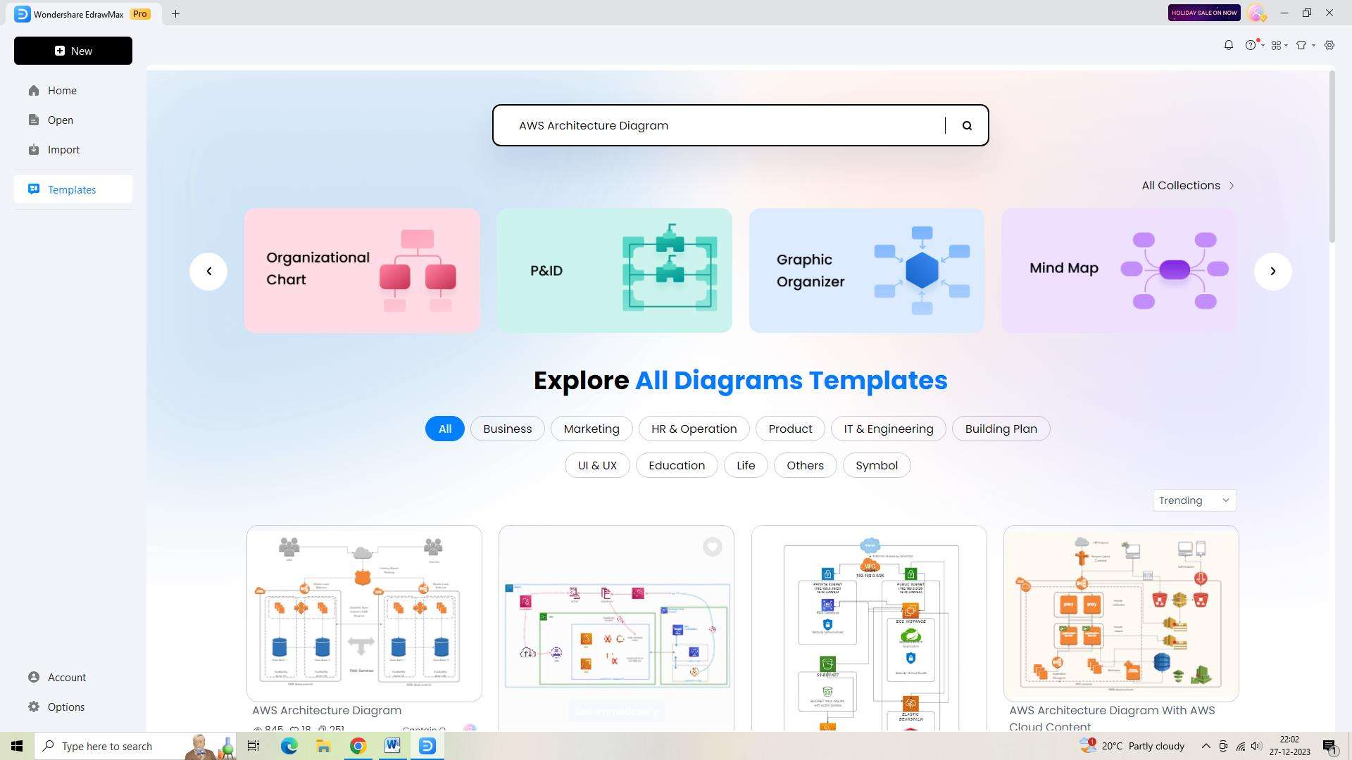 searching for a template in edrawmax