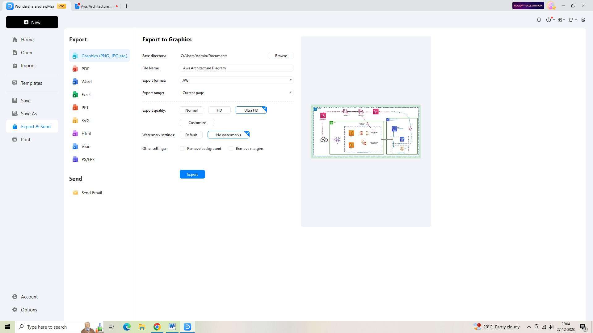 exporting the diagram