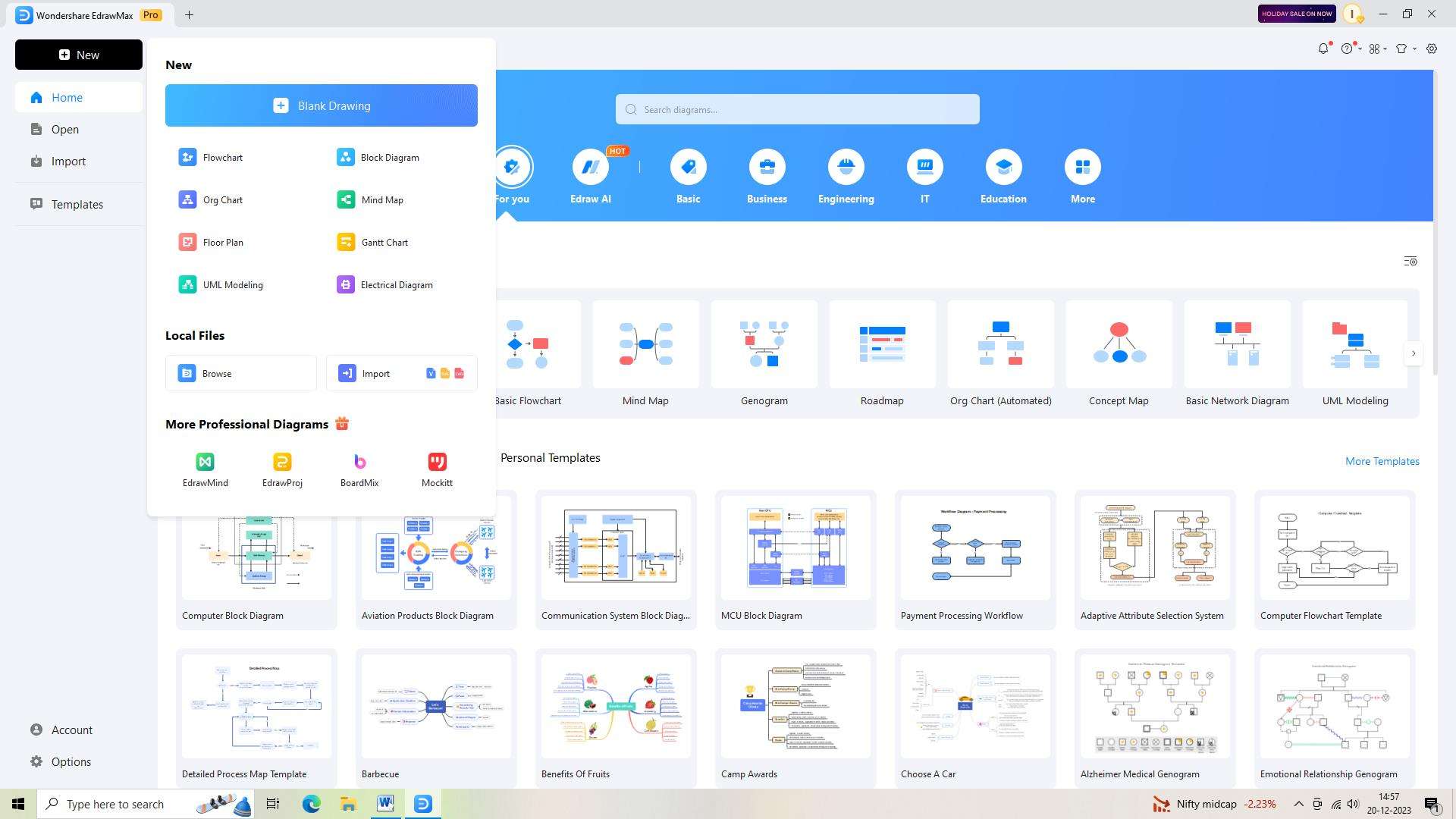 opening a new document in edrawmax