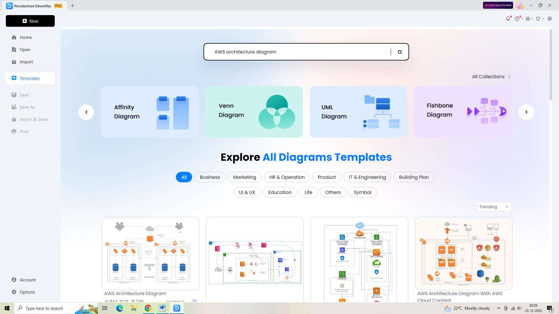 searching for a template in edrawmax