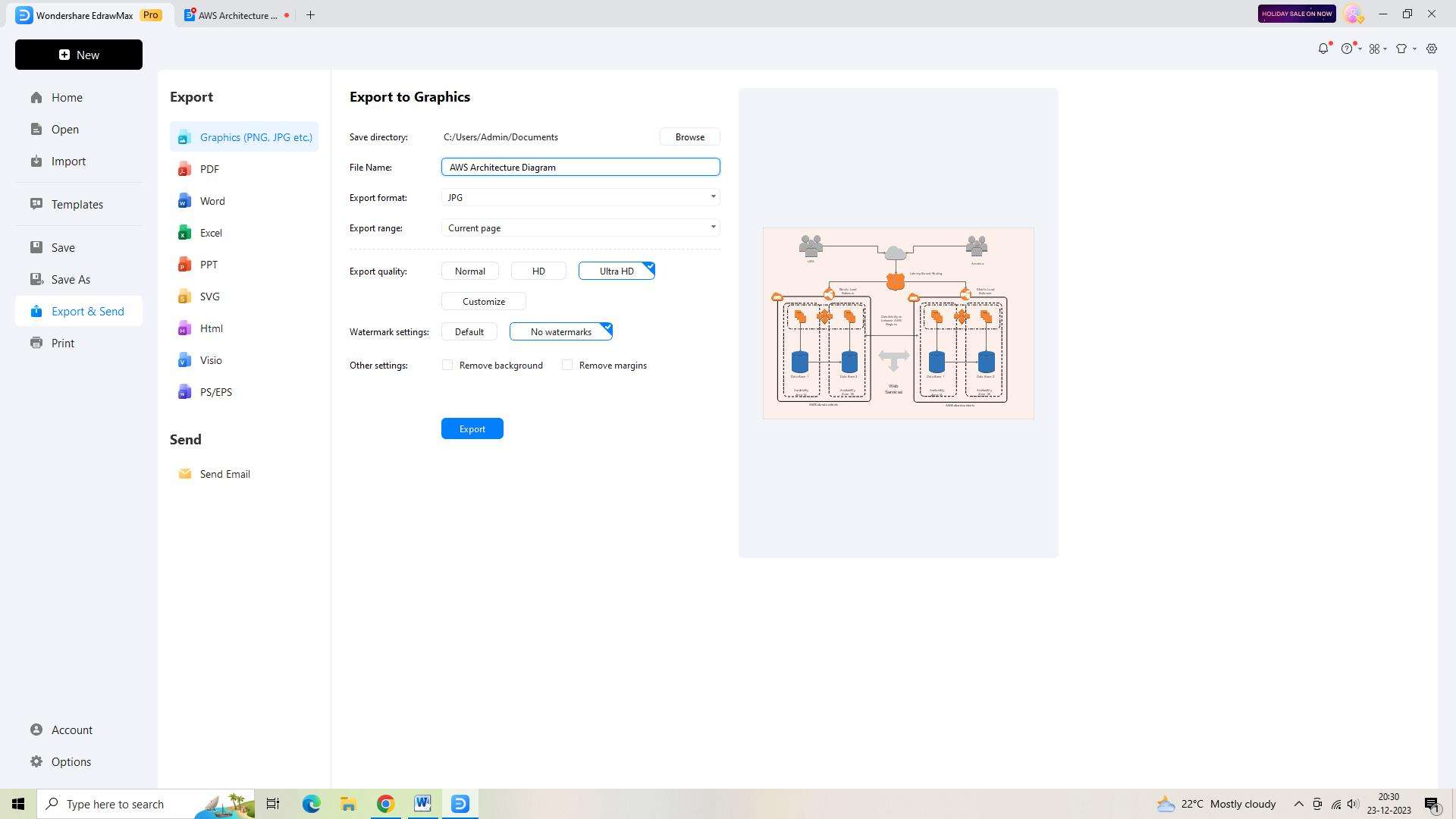 exporting the diagram