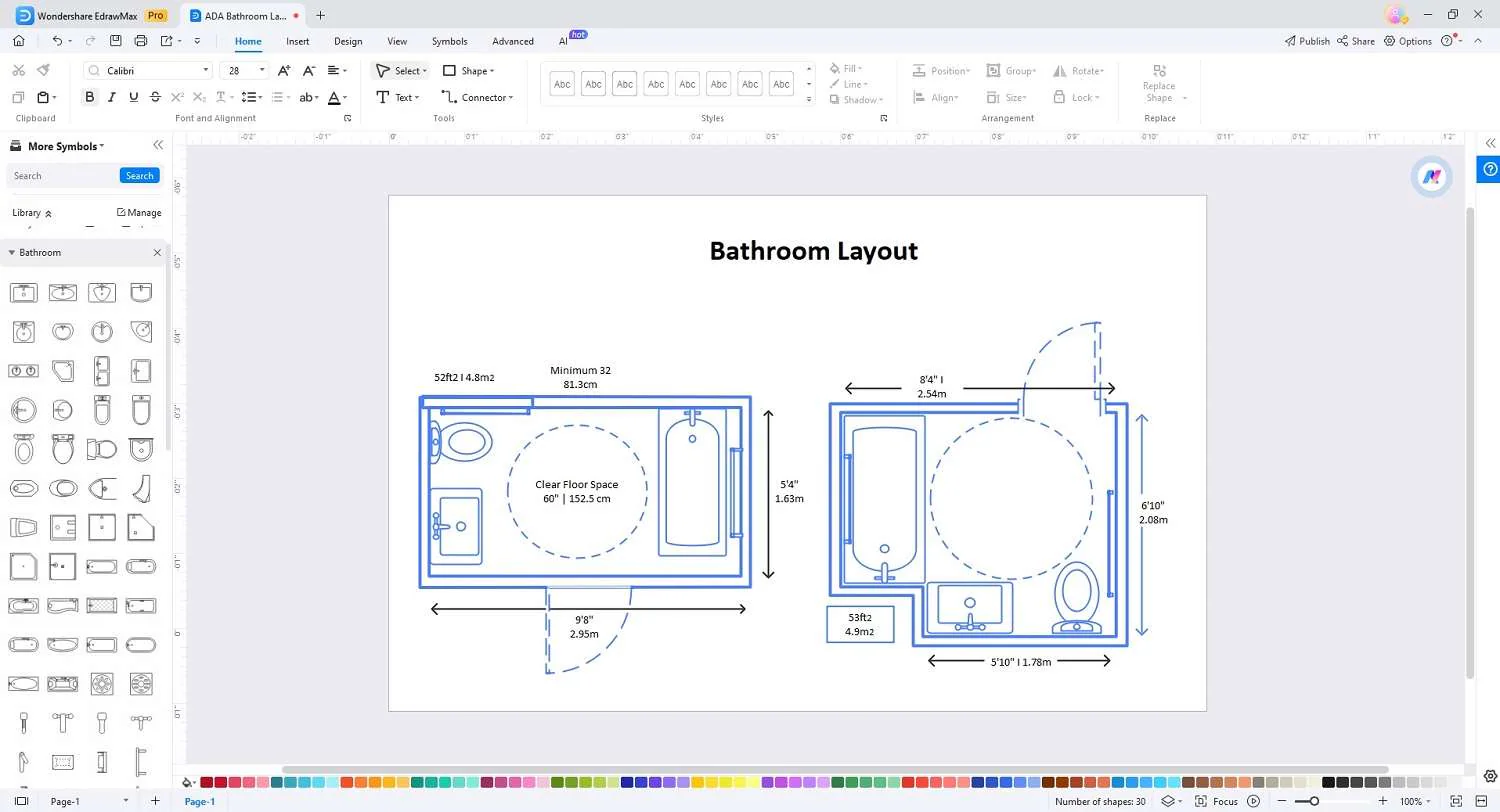 bathroom design plan with vanity placement