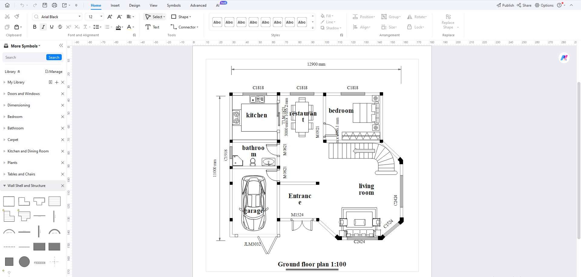 2-storey villa floor plan on edrawmax