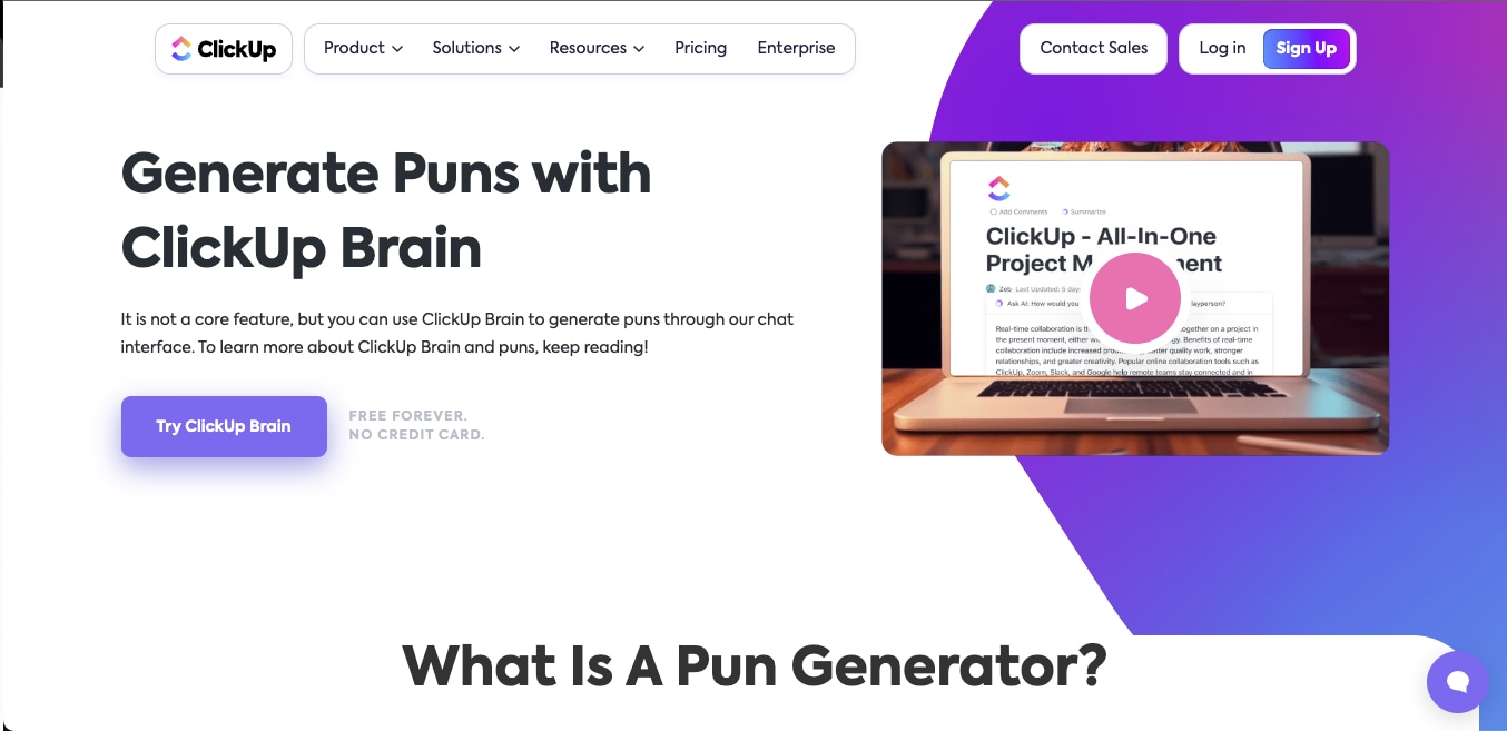 create pun online with clickup brain