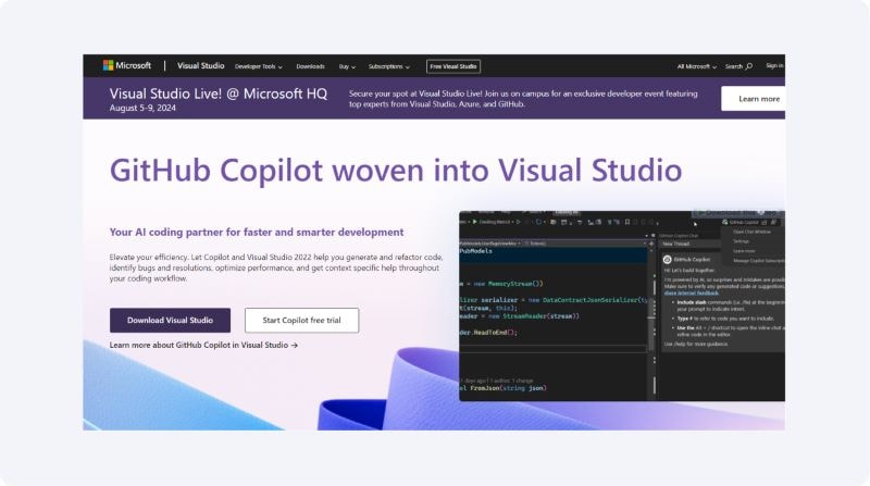 homepage of microsoft visual studio