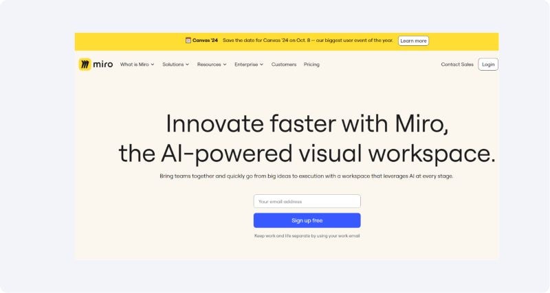 homepage of miro