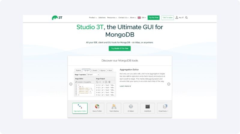 homepage of studio3t