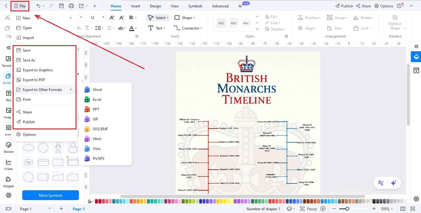 save, share or export timeline