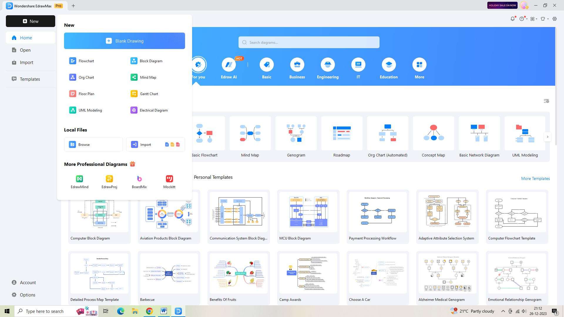 opening a new template in edrawmax