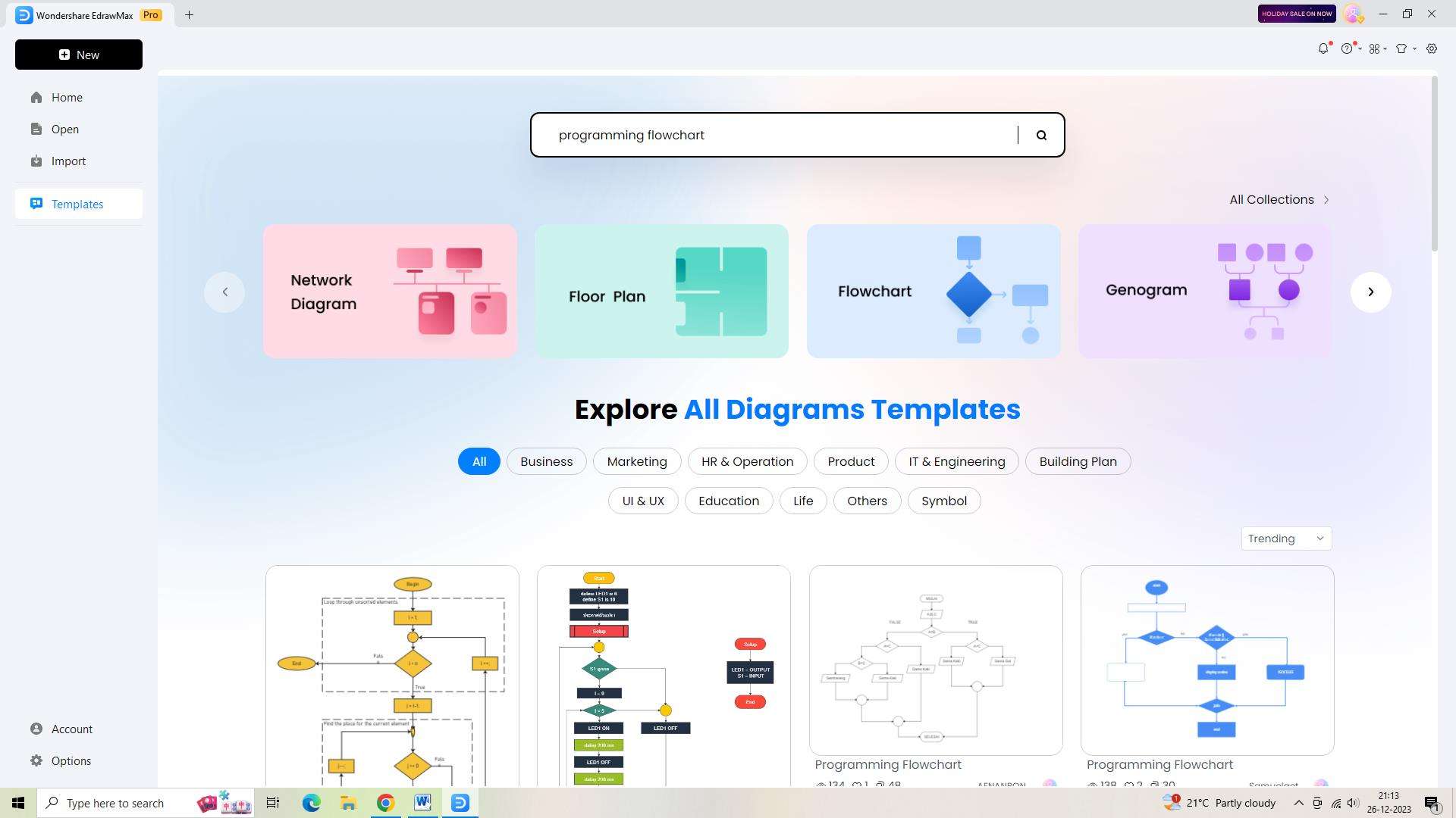 searching for a template in edrawmax