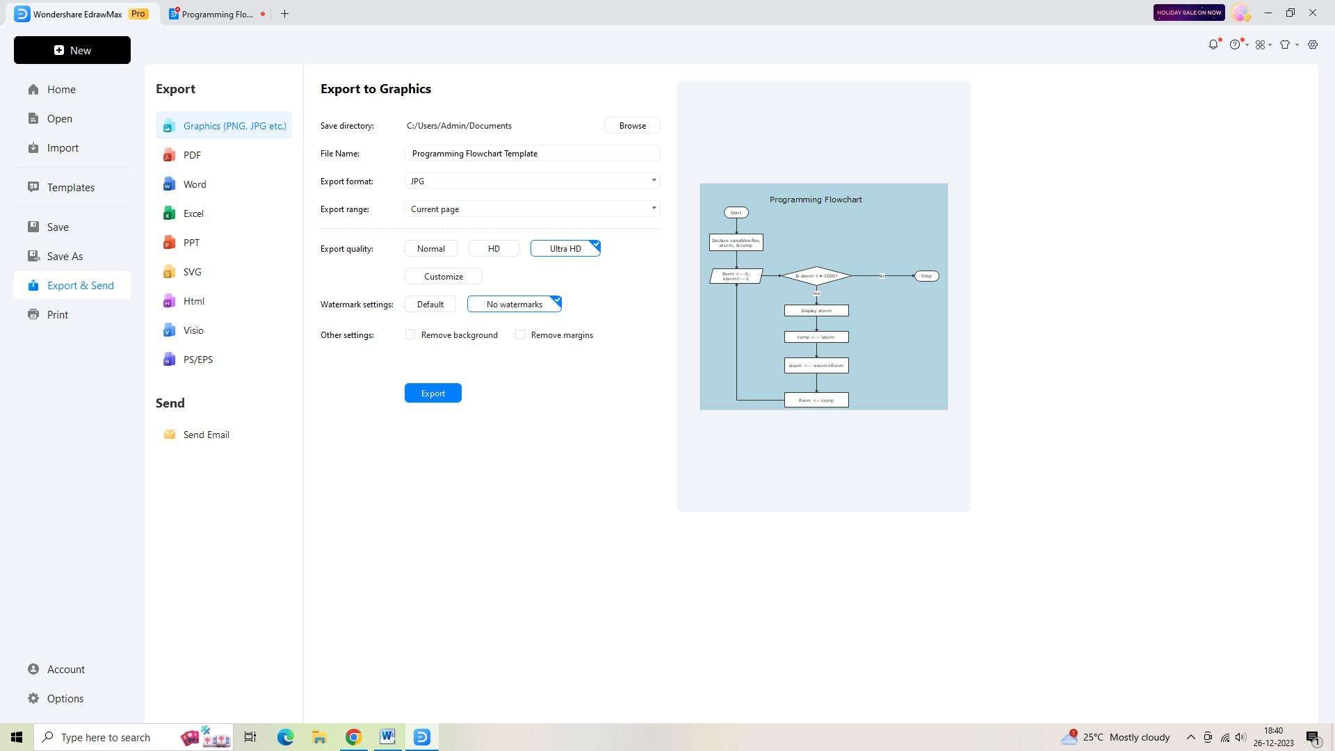 exporting the diagram