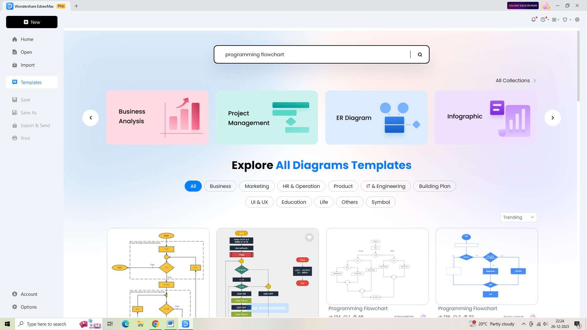 searching for a template in edrawmax