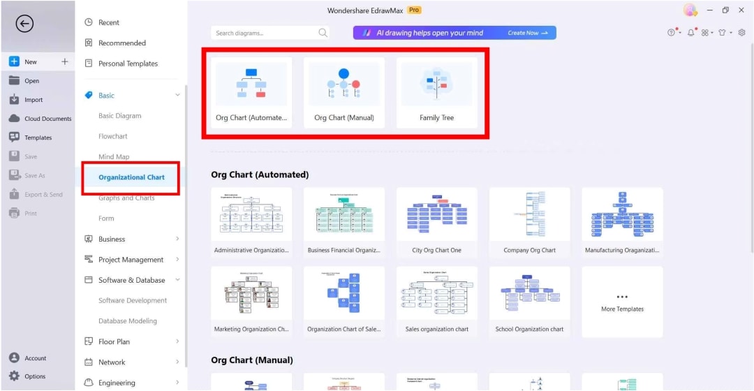 screenshot of step 1: create a new organizational chart.