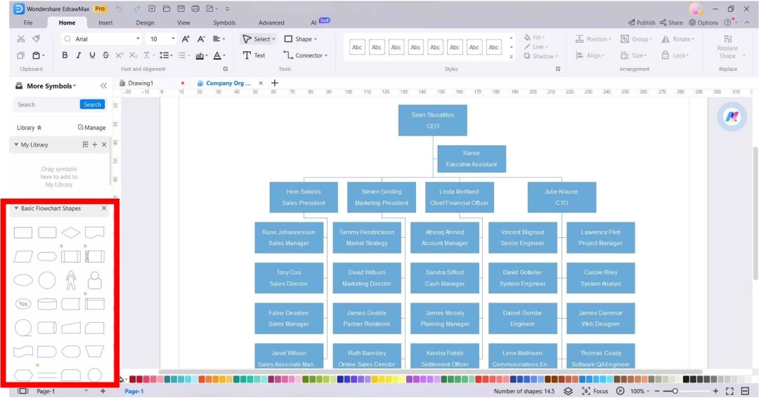 screenshot of step 2: choosing shapes and adding employee details.