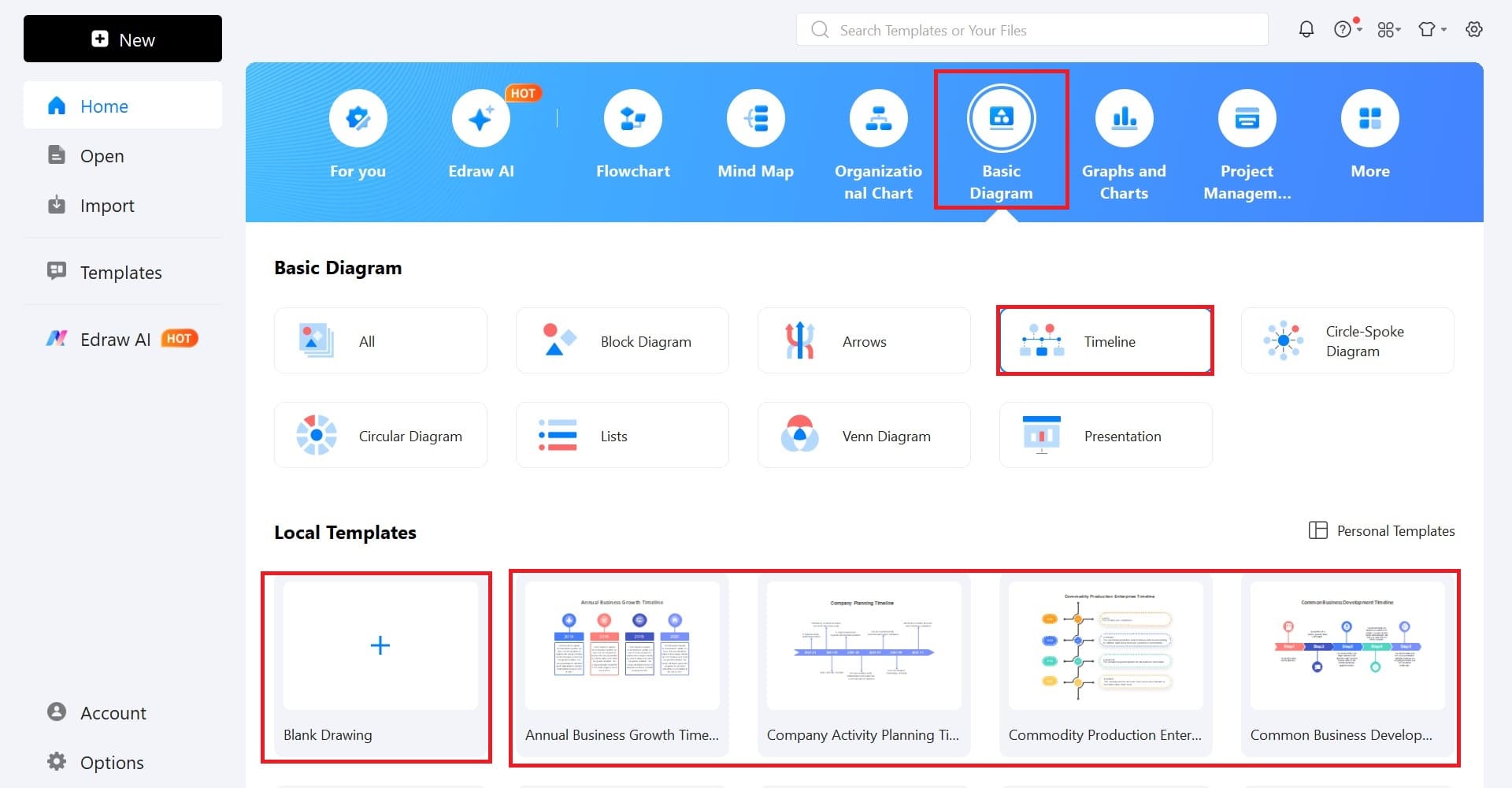 open a timeline project
