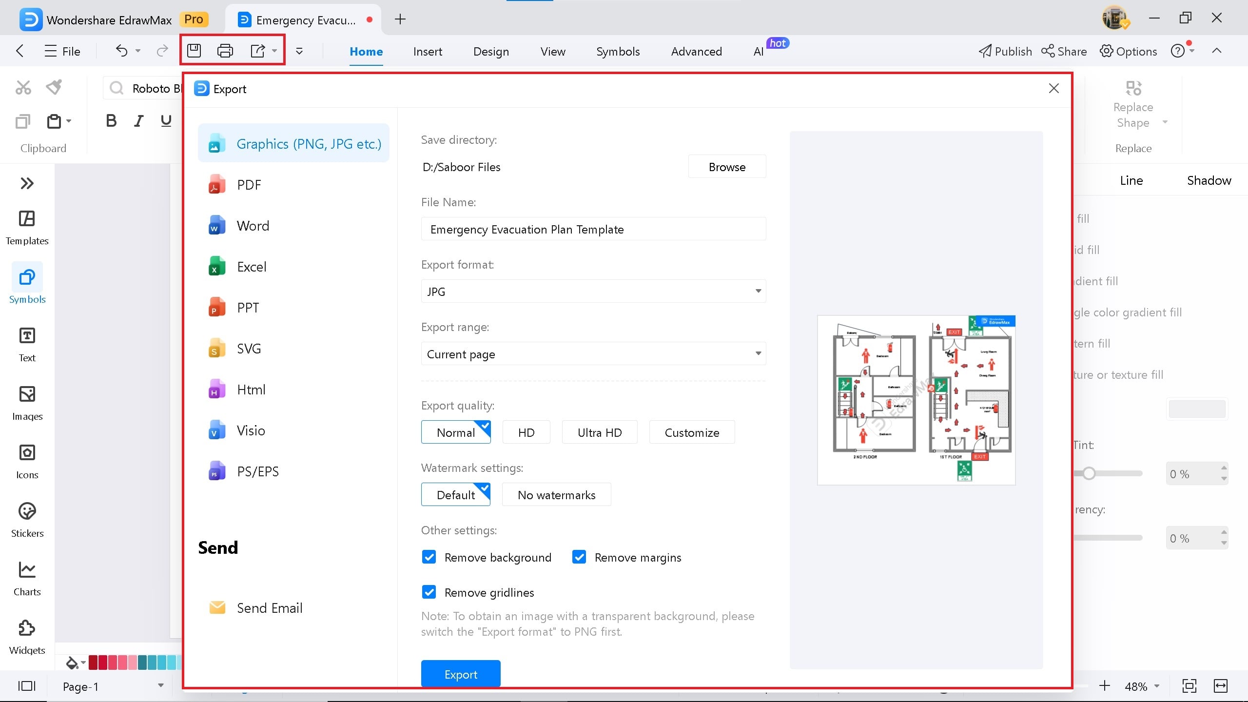 export button on EdrawMax