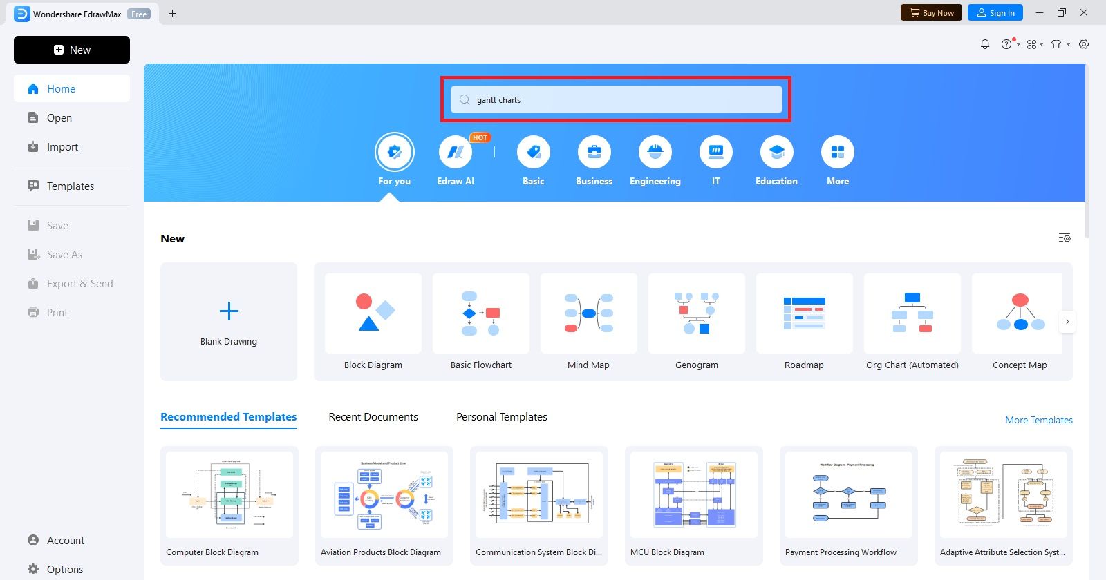 search for gantt charts in edrawmax