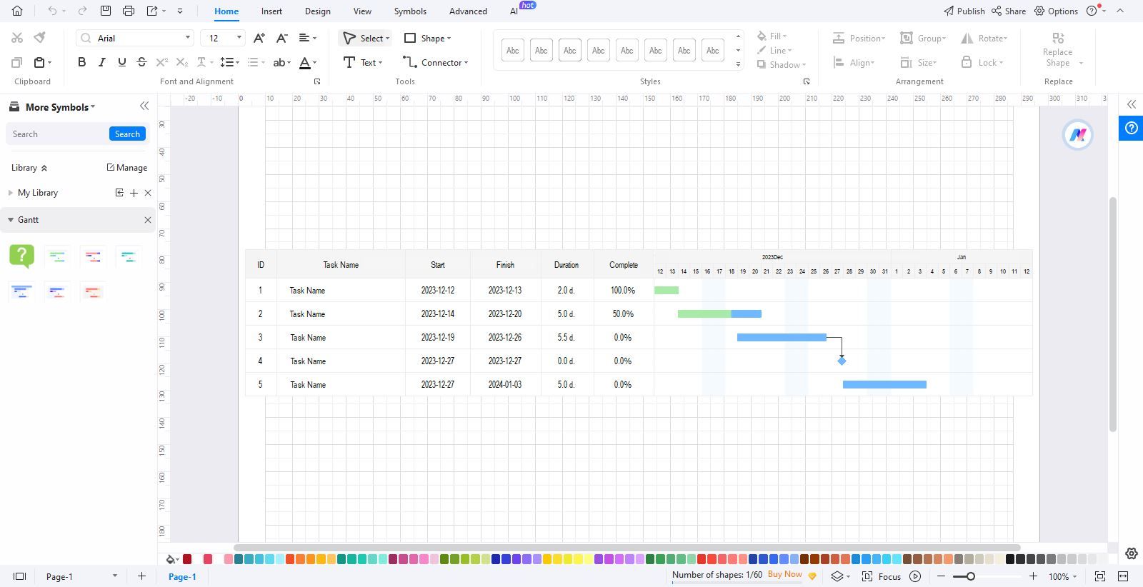 the gantt chart layout in edrawmax