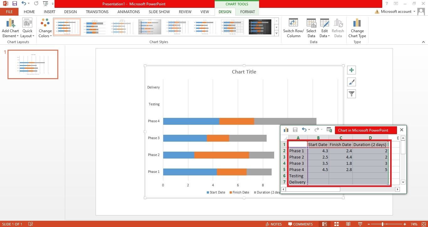 enter project tasks or phases