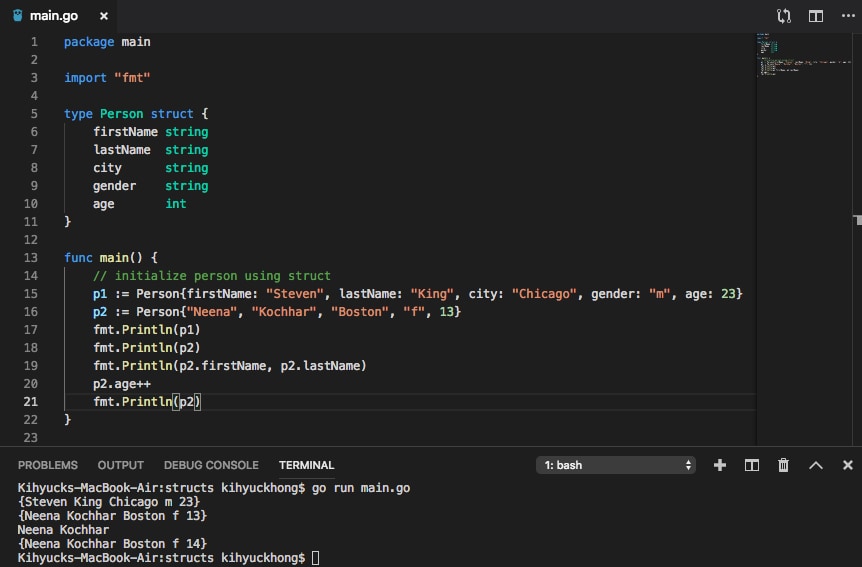 structs golang structure