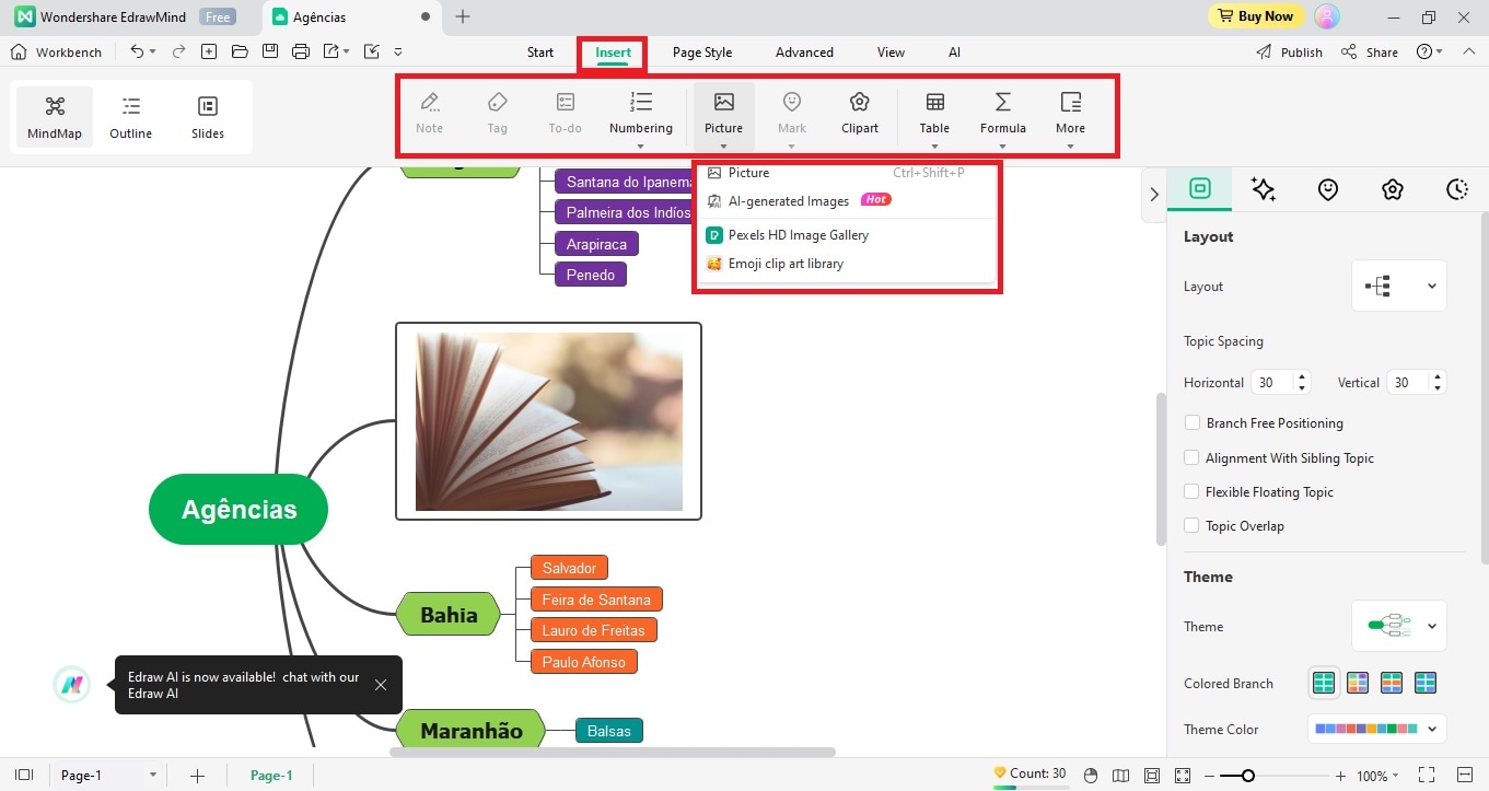 insert option for mind map: insert-mindmap
