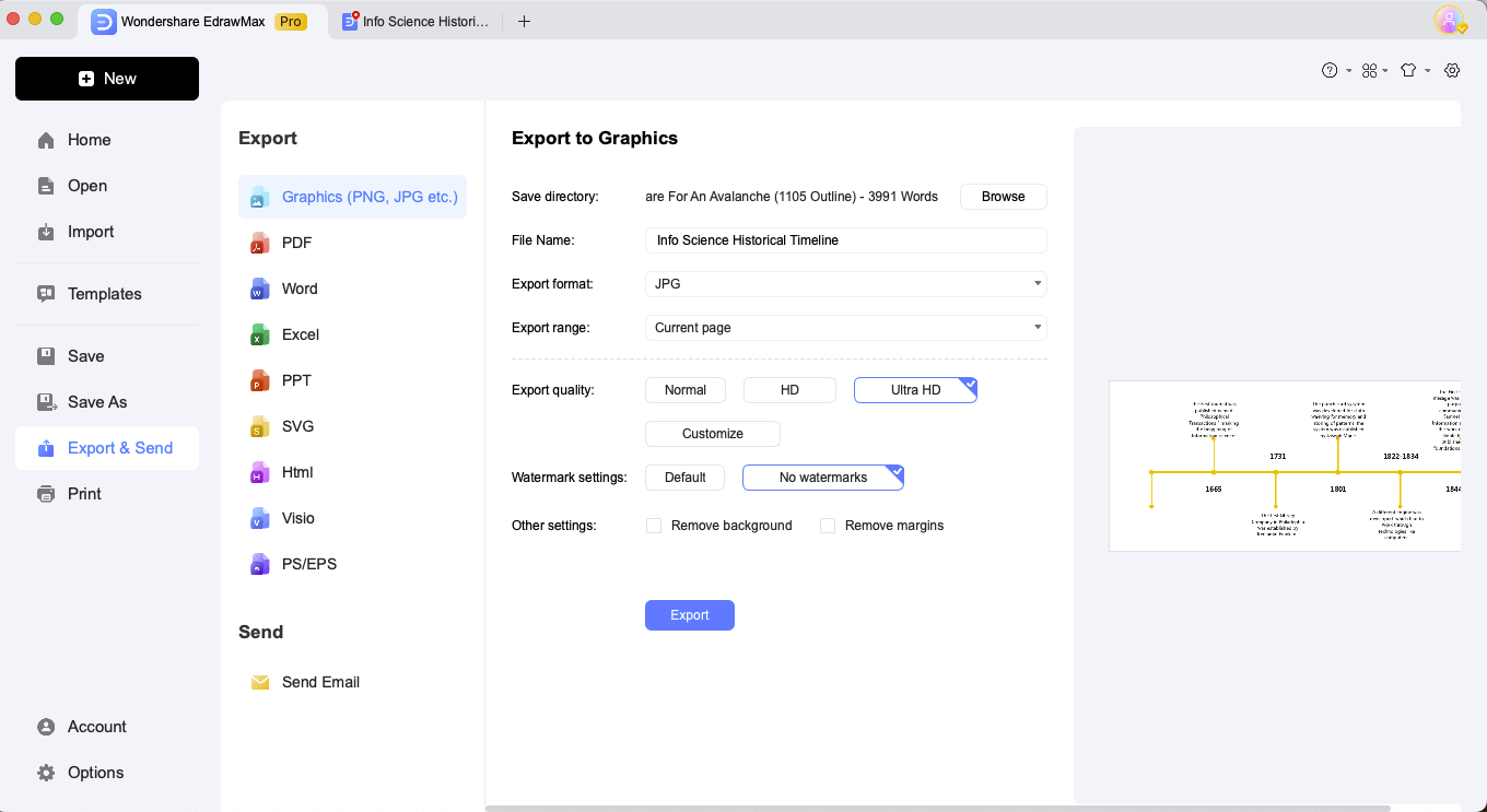 timeline export option in edrawmax