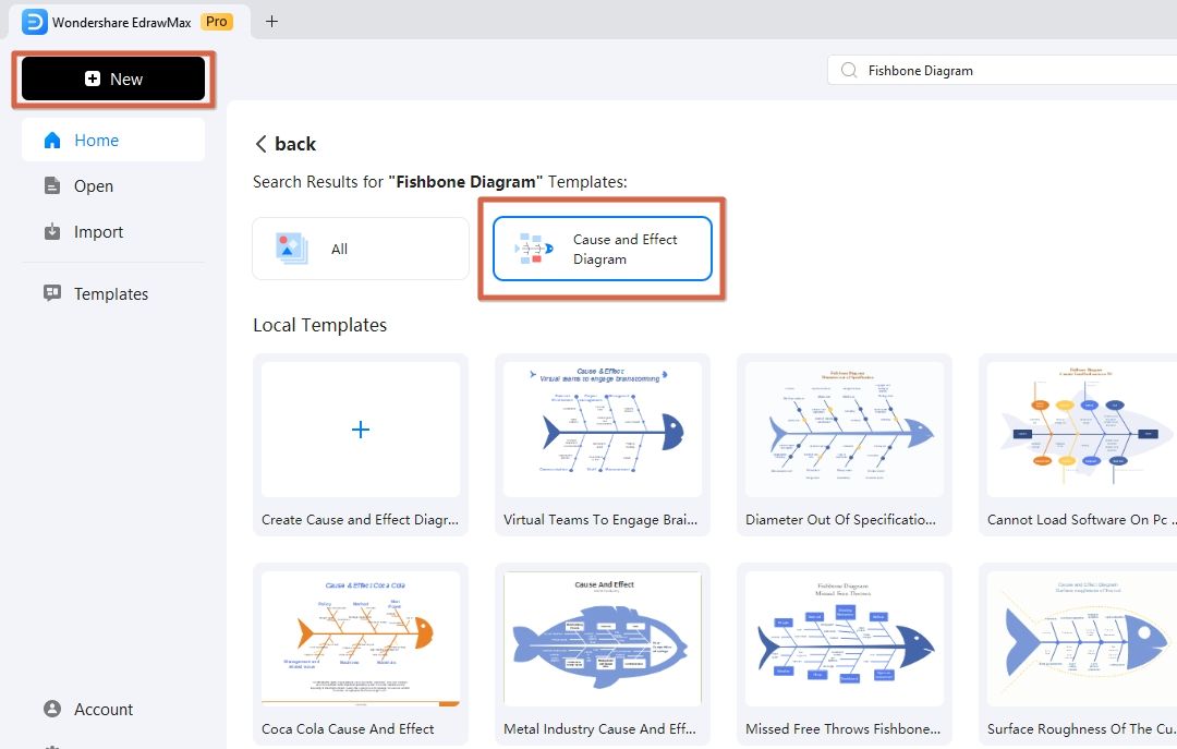 open edrawmax and click cause and effect diagram