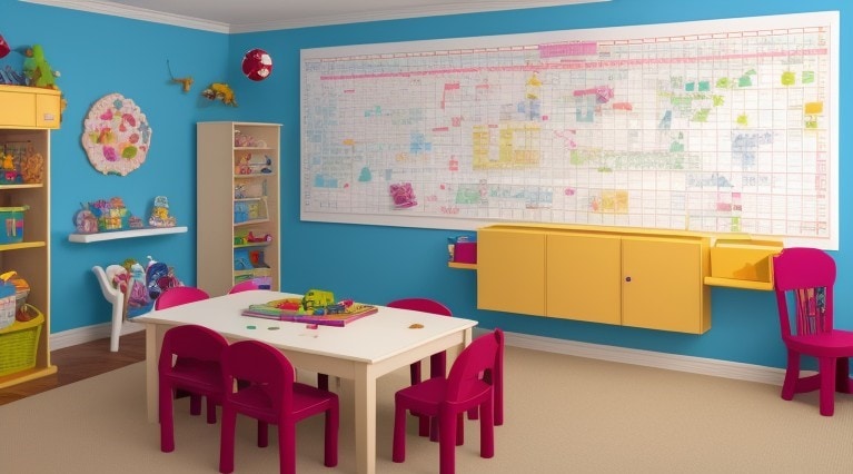 learning wall in playroom 
