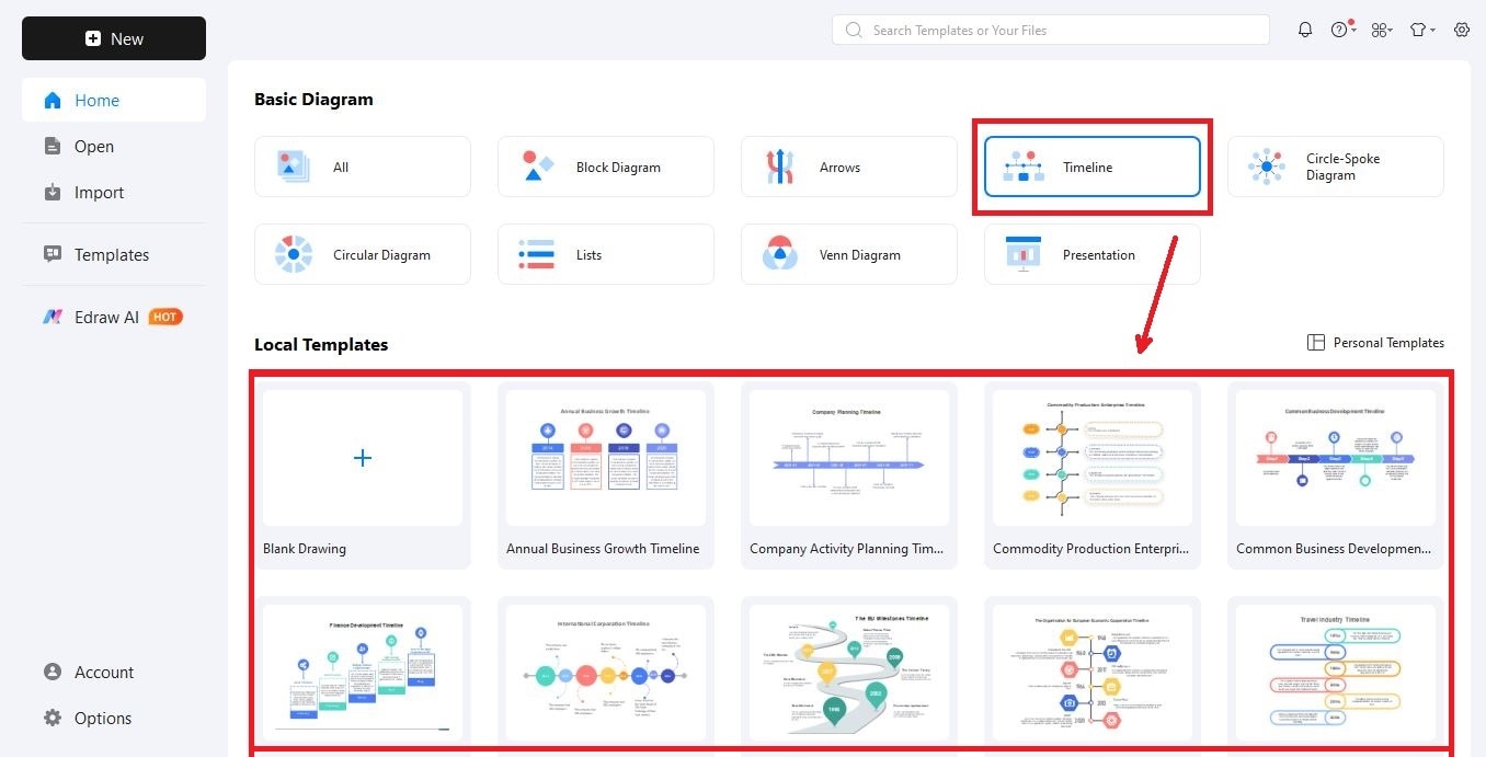 step choose timeline template