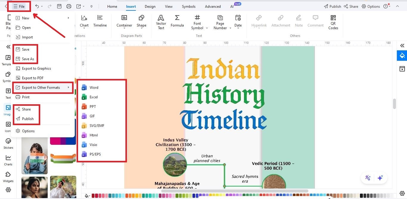 step save, share or export timeline