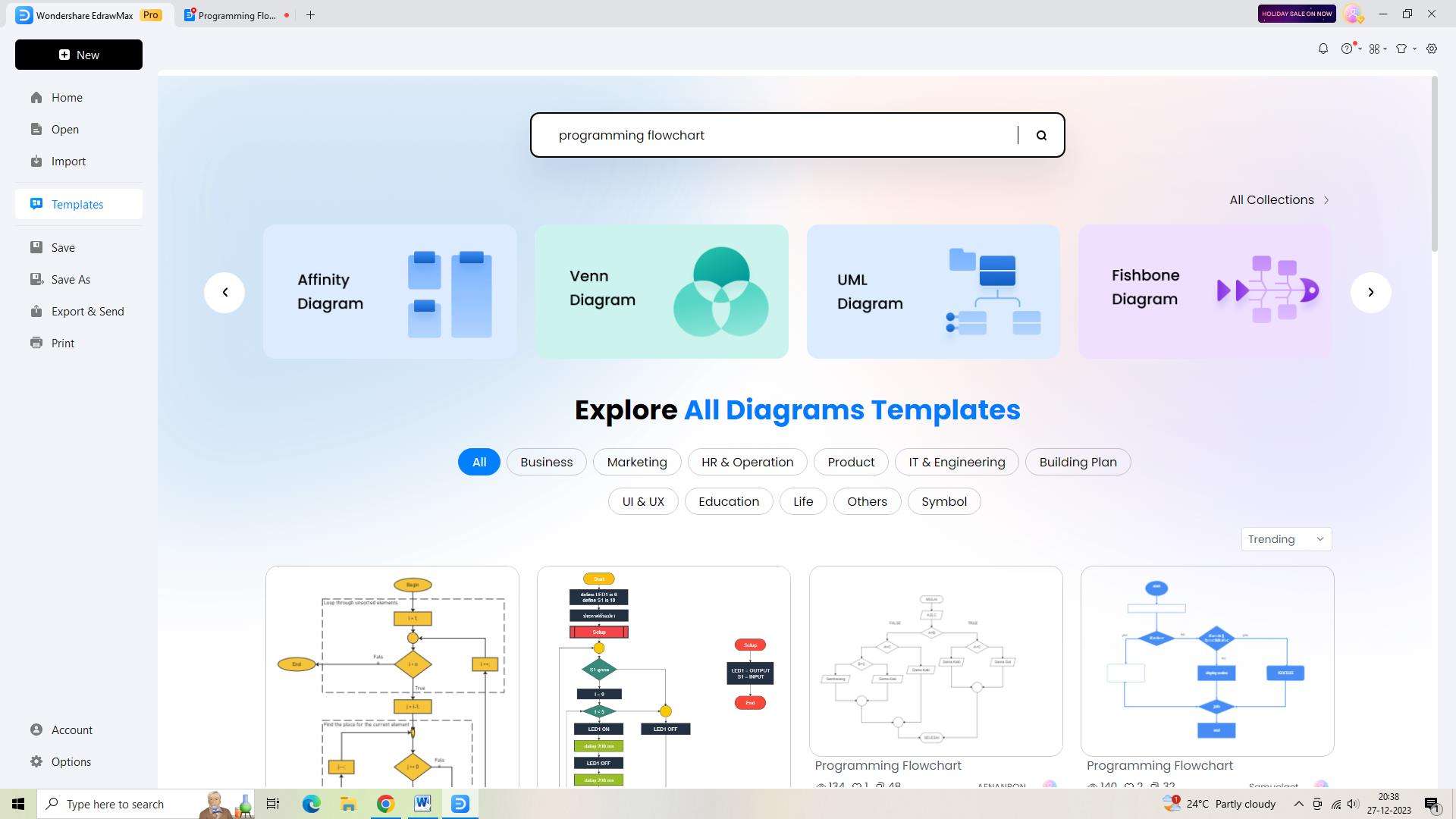 searching for a template in edrawmax