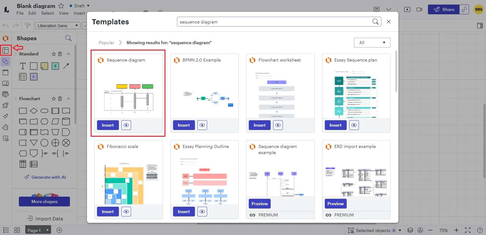 choose a sequence diagram template