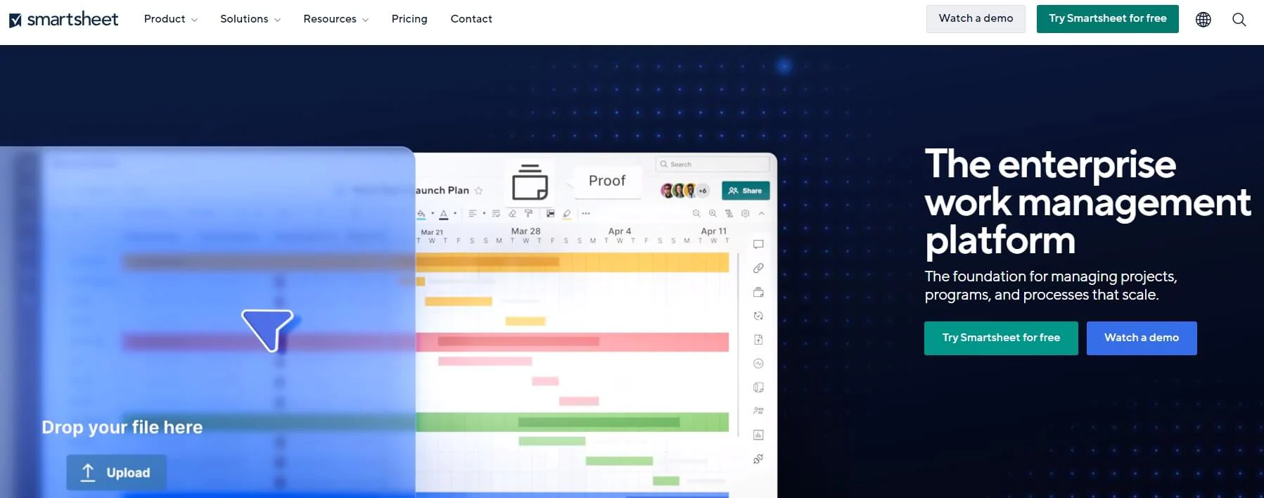 main website interface of smartsheet