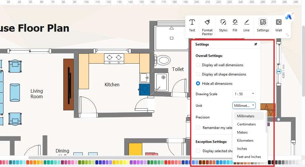 adjust one-stroy house design plan on edrawmax