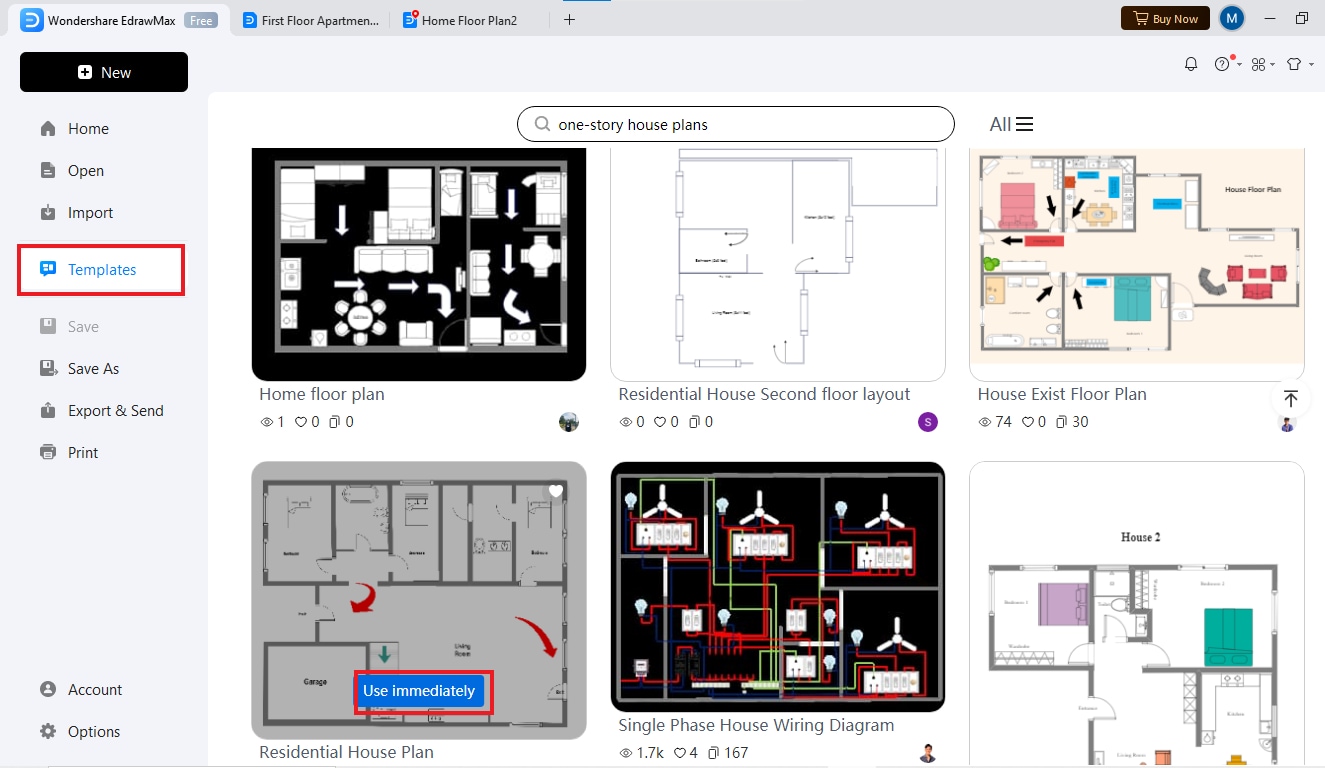 select one-stroy house design plan on edrawmax