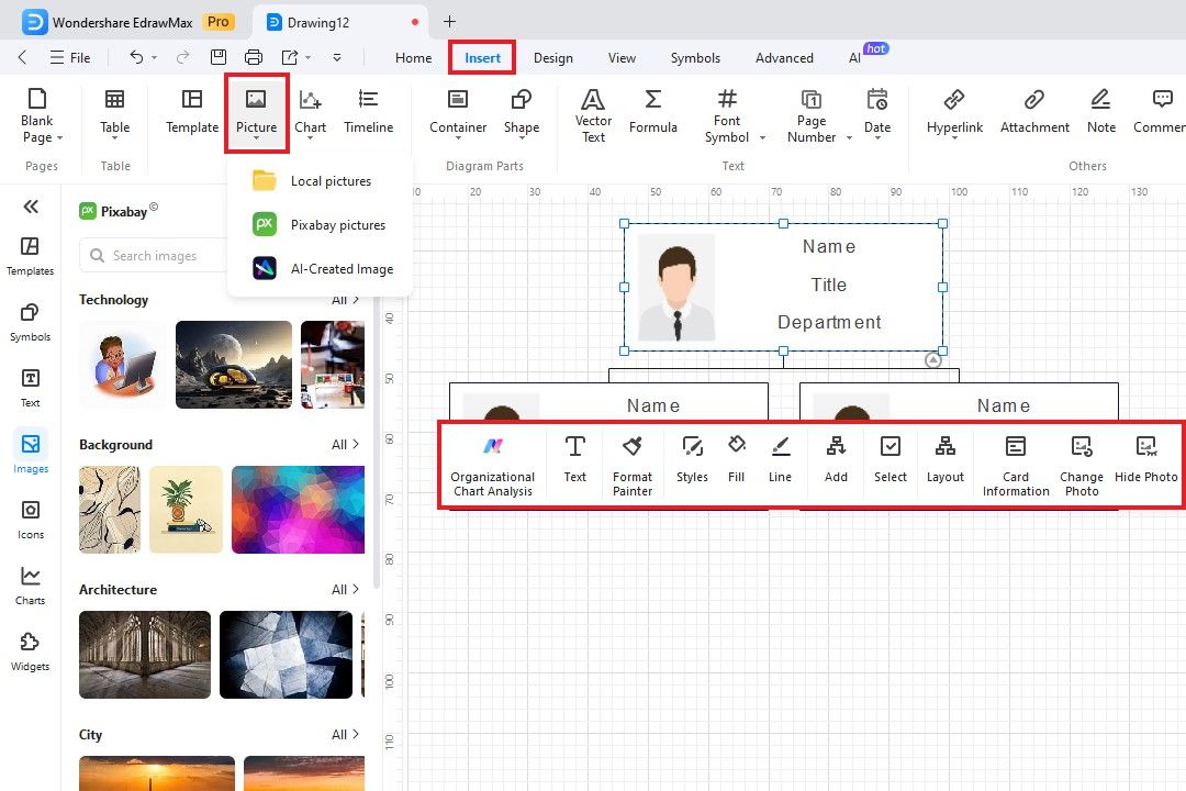 insert images in org chart