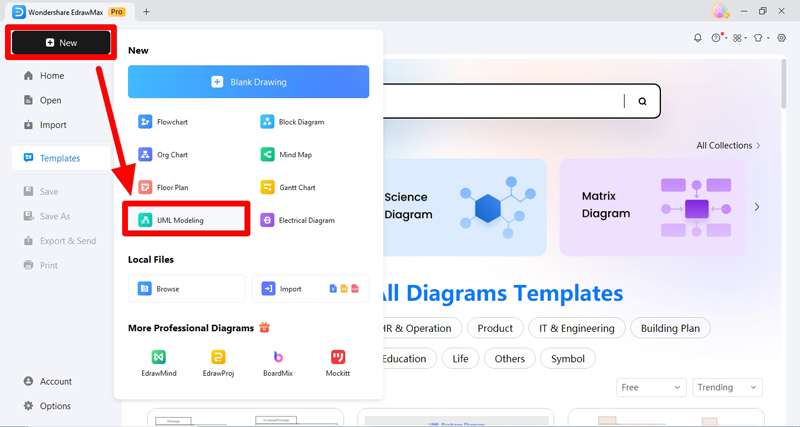 launch edrawmax and click uml modeling