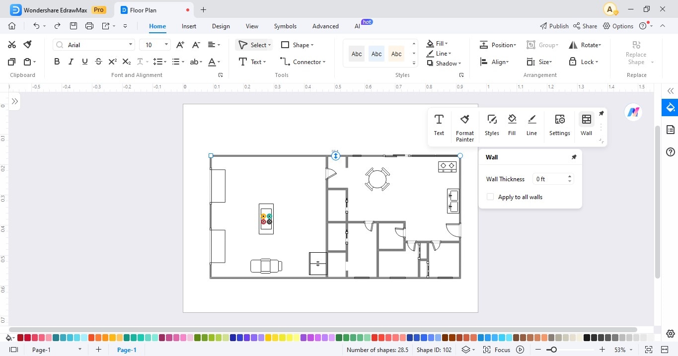 change floor plan wall thickness