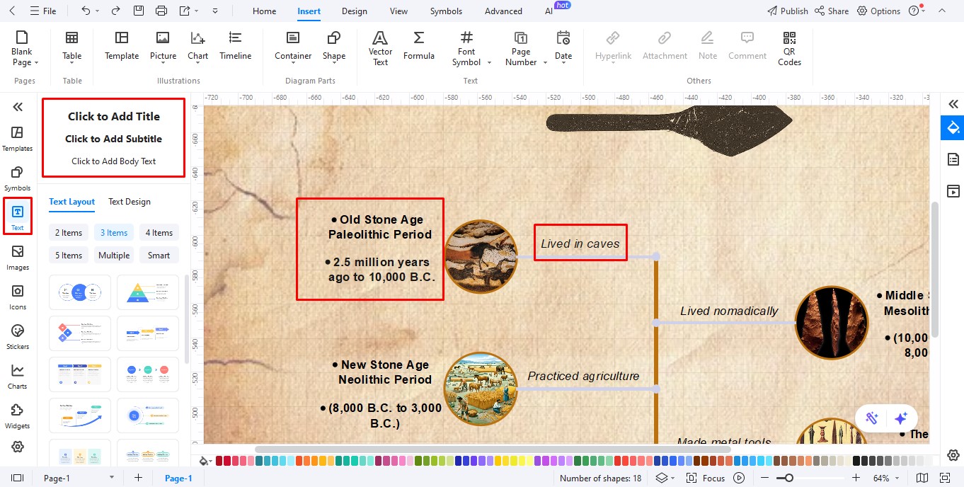 step add text to the timeline
