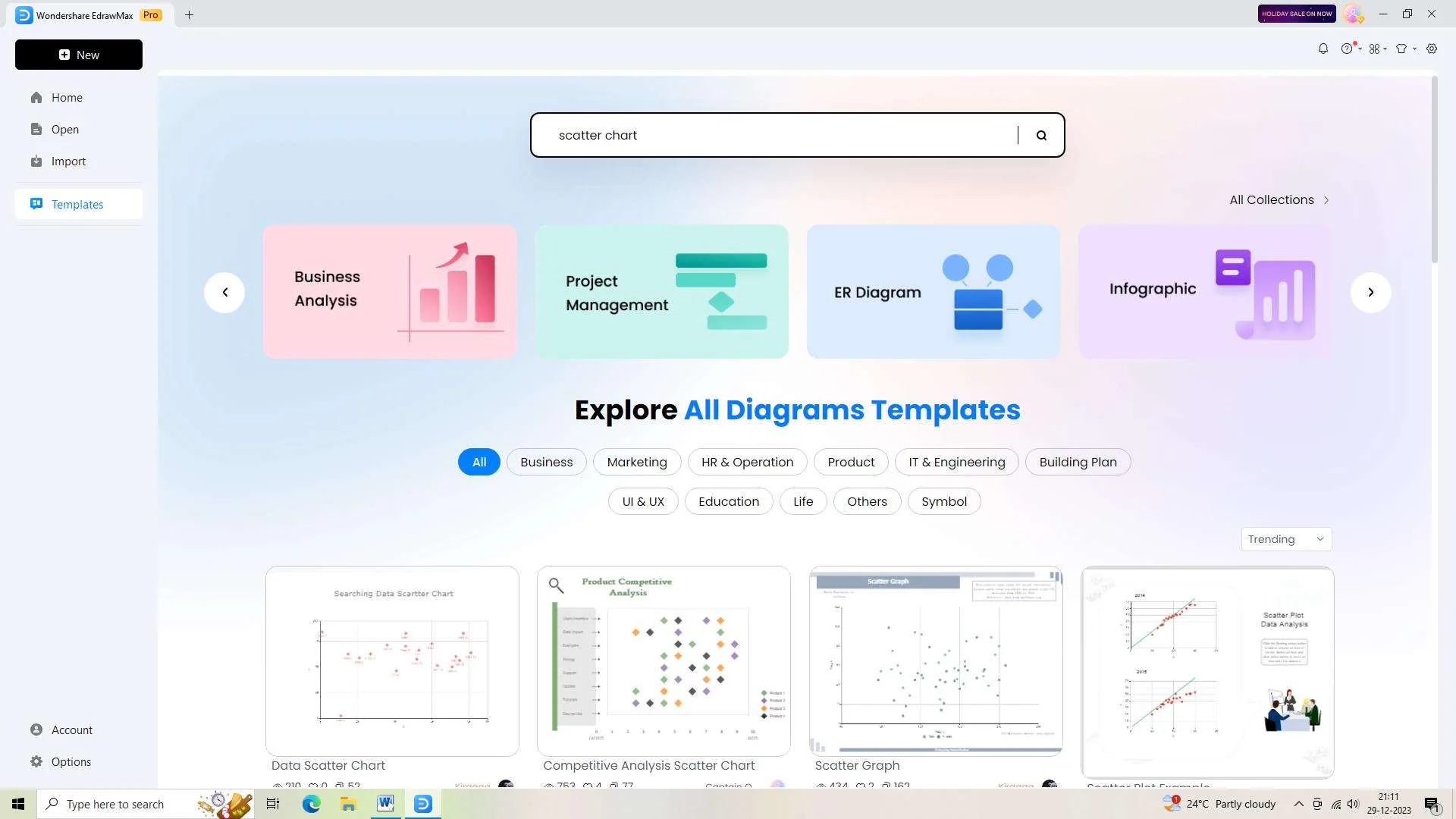 searching for a template in edrawmax